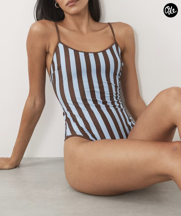 ASOS DESIGN - Ellie - Maillot 1 pièce à rayures contrastantes et bretelles fines avec encolure carrée
