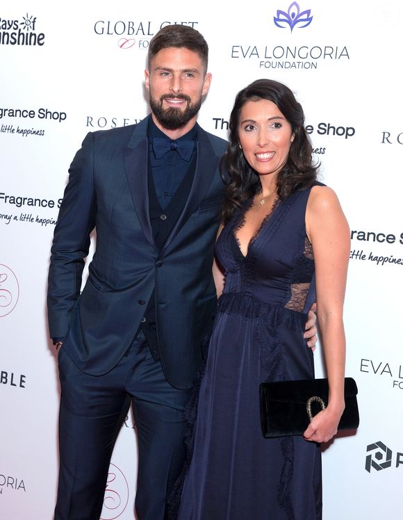 Olivier Giroud et sa femme Jennifer Giroud - Les célébrités posent lors du photocall de la soirée Global Gift à Londres le 2 novembre 2018.