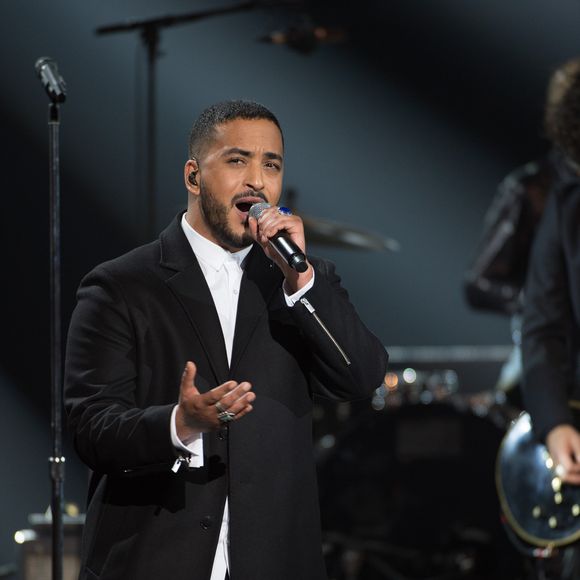 Slimane (Slimane Nebchi) pendant l'hommage à Johnny Hallyday lors de la 33ème Cérémonie des Victoires de la Musique à la Seine musicale de Boulogne-Billancourt, France, le 9 février 2018.

© Coadic Guirec/Bestimage