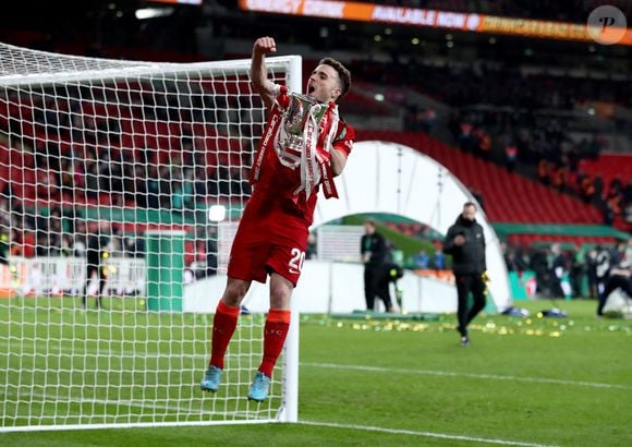Diogo Jota - Liverpool s'impose aux tirs aux buts face à Chelsea en finale de la Coupe de la Ligue (Carabao Cup) au stade Wembley à Liverpool, Royaume Uni, le 27 février 2022. © Zuma Press/Bestimage