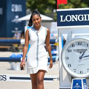Exclusif - Clémence Botino, Miss France 2020 lors d’une reconnaissance lors de la 12ème édition Longines Paris Eiffel Jumping au pied de la Tour Eiffel sur le Champ-de-Mars à Paris, France, le 19 juin 2026. © Perusseau-Veeren/Bestimage