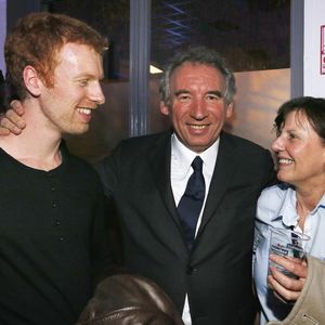 Archive - François Bayrou, président du Modem, fête en compagnie de sa femme Elisabeth et son fils André sa victoire à l'élection municipale de Pau, France, le 31 Mars 2014. © Patrick Bernard/Bestimage