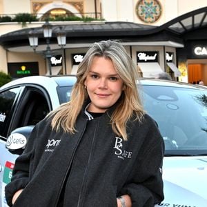 Camille Gottlieb, la fille de la princesse Stéphanie et de Jean Raymond Gottlieb, est au départ du 9ème E-Rallye de Monte-Carlo, en tant que co-pilote de son amie Margaux Grundstein au volant d'une volvo, sur la place du Casino à Monaco.  © Bruno Bebert / Bestimage