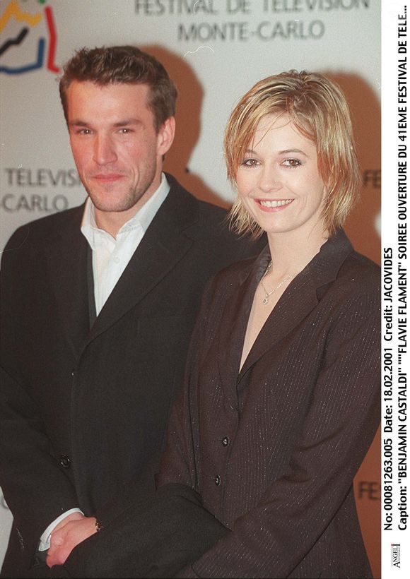 Benjamin Castaldi et Flavie Flament - soirée ouverture du 41ème Festival de Télévision de Monte-Carlo - 2001. (DOMINIQUE JACOVIDES / BESTIMAGE).