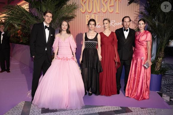 Ben Sylvester Strautmann, la Princesse Alexandra de Hanovre, Charlotte Casiraghi, Beatrice Boromeo, Andrea Casiraghi et Tatiana Santo Domingo assistent au Bal de la Rose 2025 au profit de la Fondation Princesse Grace, le 29 mars 2025 à Monte-Carlo, Monaco. Photo by David NIVIERE/ABACAPRESS.COM