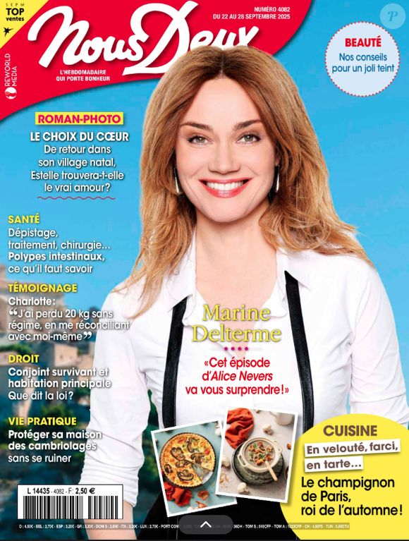 Marine Delterme à la une du magazine Nous Deux, édition du lundi 22 septembre 2025