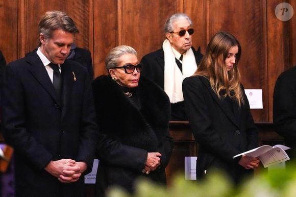 Le prince Emmanuel-Philibert de Savoie , prince de Venise et de Piémont, duc de Savoie, Princesse Marina Ricolfi-Doria et Vittoria de Savoie, princesse de Carignan et marquise d'Ivrée lors de la messe en l'honneur de HRH Prince Vittorio Emanuele de Savoie le 1er février 2025 © Lucia Sabatelli/Bestimage
