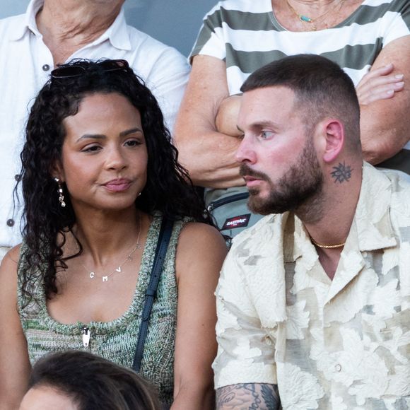 Christina Milian et Matt Pokora dans les tribunes lors de la deuxième journée de la session nocturne du tournoi de Roland-Garros, à Paris, en France. Photo de Nasser Berzane/ABACAPRESS.COM