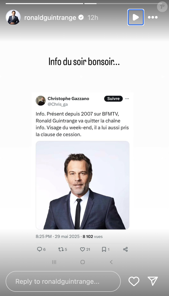 Ronald Guintrange confirme son départ de BFMTV au bout de 18 ans.