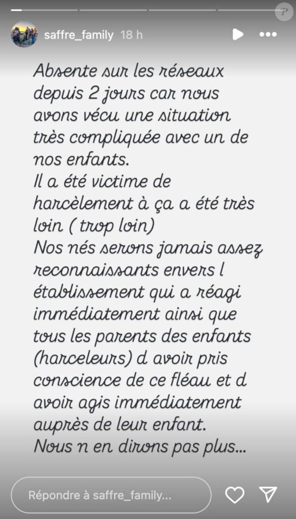 Céline Saffré a révélé que l'un de ses enfants avait été harcelé à l'école
