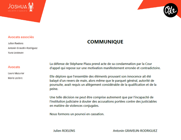 Communiqué de la défense de Stéphane Plaza ce vendredi 18 septembre 2026