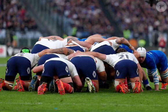 RUGBY : Italie vs France (24_73) - Tournoi des Six 6 VI Nations à Rome - Scrum during the Six Nations rugby match between Italy and France at Olimpico stadium in Rome (Italy), February 23, 2025.
