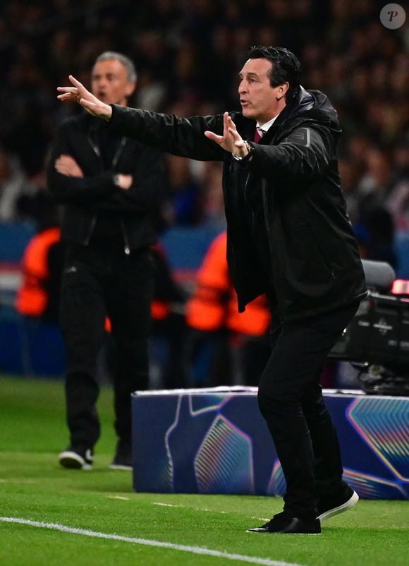 Unai Emery - Match de quart de finale aller de Ligue Des Champions 2024-2025 (LDC) "PSG - Aston-Villa (3-1)" au Parc des Princes, le 9 avril 2025. Christian Liewig / Bestimage