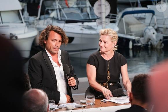 Exclusif - Bertrand Chameroy, Anne-Elisabeth Lemoine - Plateau de l'émission "C à vous" lors du 77ème Festival International du Film de Cannes le 21 mai 2024. © Jack Tribeca/Bestimage  No Web - Belgique et Suisse
