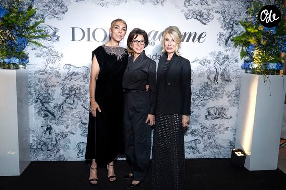 Mathilde Favier, Rachida Dati, Ministre de la Culture, et Anne-Florence Schmitt au photocall du dîner Dior X Madame Figaro à La Terrasse by Albane sur le toit de l'hôtel Marriott en marge du 78ème Festival International du Film de Cannes, France, le 17 mai 2025. © Olivier Borde/Bestimage