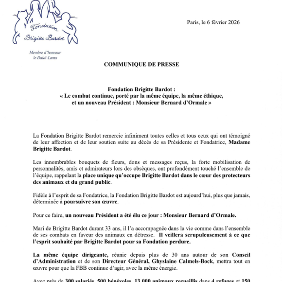 Communiqué de la fondation Brigitte Bardot