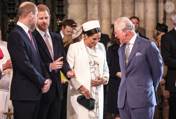 Le prince William, duc de Cambridge, le prince Harry, duc de Sussex, Meghan Markle, enceinte, duchesse de Sussex, le prince Charles, prince de Galles lors de la messe en l'honneur de la journée du Commonwealth à l'abbaye de Westminster à Londres le 11 mars 2019. ©EXPRESS SYNDICATION / BESTIMAGE
