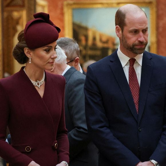 Le prince William, prince de Galles, et Catherine (Kate) Middleton, princesse de Galles - L'émir du Qatar Tamim ben Hamad Al-Thani et sa femme Jawaher bint Hamad bin Suhaim Al-Thani au dîner d'Etat au palais de Buckingham lors de sa visite d'Etat au Royaume-Uni, le 3 décembre 2024.