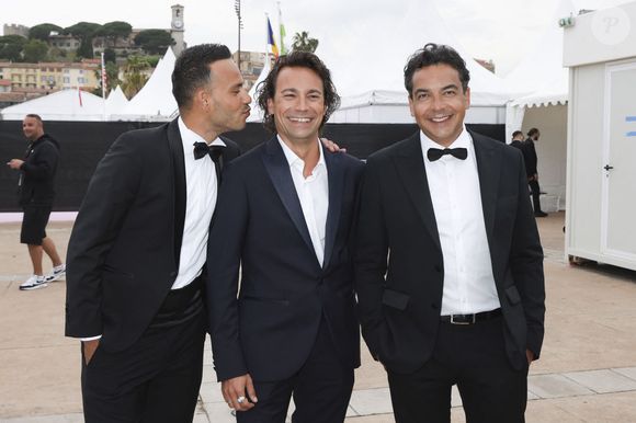Exclusif - Mohamed Bouhafsi, Bertrand Chameroy, Patrick Cohen sur le plateau de l'émission "C à vous" le 20 mai 2014 lors du 77ème Festival International du Film de Cannes pour une diffusion le 21 mai. © Jack Tribeca / Bestimage