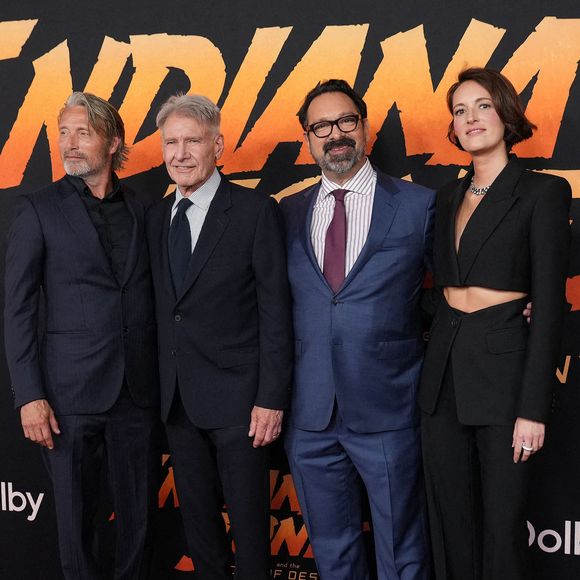 (G-R) Mads Mikkelsen, Harrison Ford, James Mangold, et Phoebe Waller-Bridge à la première de LucasFilms'INDIANA JONES AND THE DIAL OF DESTINY Los Angeles qui s'est tenue au Dolby Theatre à Hollywood, CA le mercredi 14 juin 2023. Mirador Sthanlee B./SPUS/ABACA