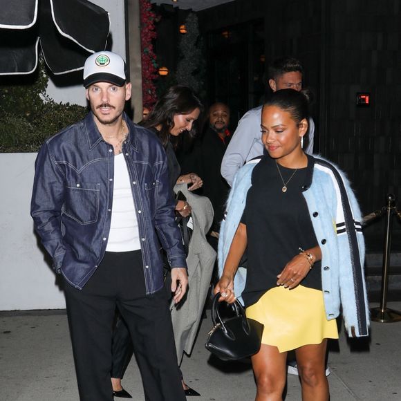 Exclusif - Christina Milian et Matt Pokora dînent avec Olivier Giroud au restaurant Catch Steak à Los Angeles.
