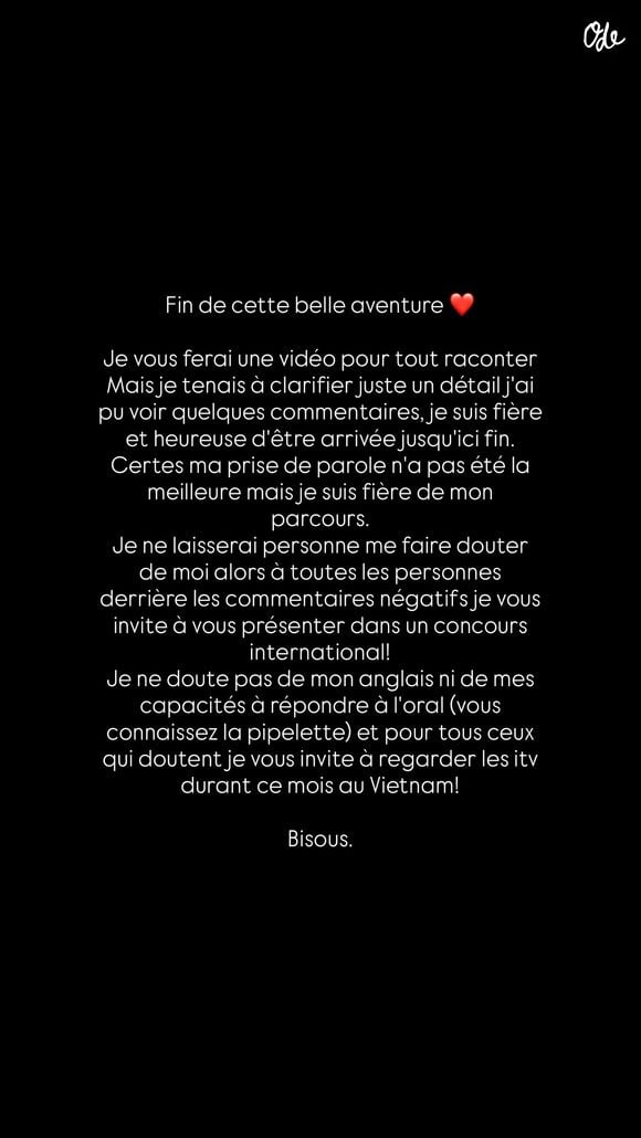 Indira Ampiot répond à ses déracteurs après son échec à Miss Monde 2026.