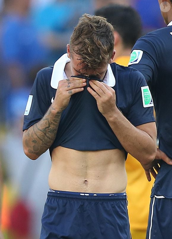 Antoine Griezmann - Tristesse de l'équipe de France suite à leur élimination du Mondial à Rio de Janeiro au Brésil le 4 juillet 2014. L'équipe de France quitte la compétition en quart de finale suite à leur défaite face à l'Allemagne 1 à 0 .