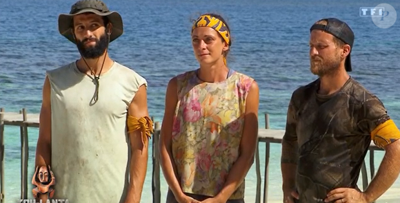 Ilyesse, Charlotte et Thibault lors de la finale de "Koh-Lanta, La Tribu maudite" sur TF1 mardi 3 décembre 2024.