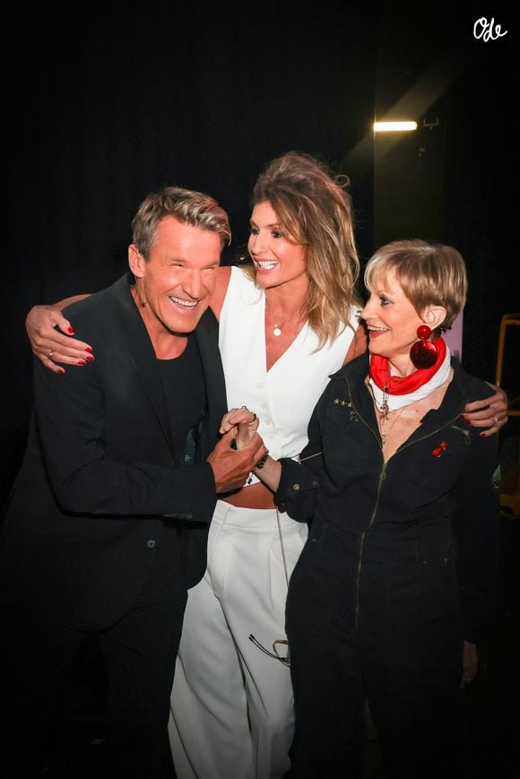 Benjamin Castaldi, Caroline Ithurbide, Isabelle-Morini-Bosc lors de l'enregistrement de l’émission "On Connait La Chanson Céline Dion", présentée par L.Boccolini et diffusée le 1er septembre sur W9, à Paris, France, le 2 juillet 2026. © Jack Tribeca/Bestimage