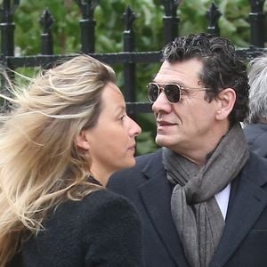 Marc Lavoine et Sarah - Obsèques de André Rousselet en la Basilique Sainte-Clotilde de Paris le 2 juin 2016.