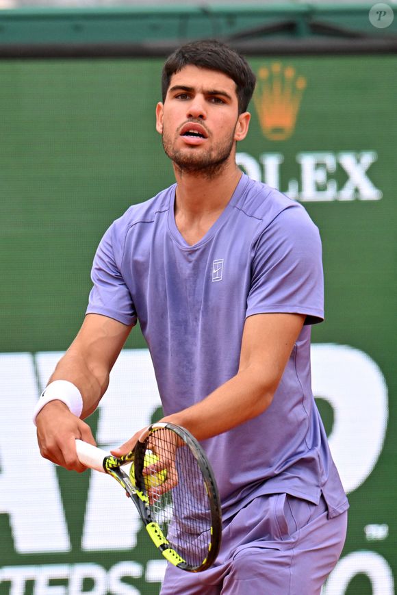 Carlos Alcaraz durant la finale de la 118e édition du Rolex Monte-Carlo Masters, au Monte-Carlo Country Club à Roquebrune Cap Martin, le 13 avril 2025.
L'espagnol Carlos Alcaraz a battu l'italien Lorenzo Musetti 3-6 / 6-1 / 6-0. © Bruno Bebert/Bestimage