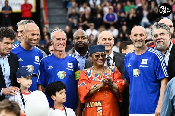 Zinédine Zidane, Didier Deschamps et Fabien Barthez - Les champions du monde de 98 ont défié les rugbymen du Stade toulousain lors d'une rencontre caritative pour l’association de Pascal Olmeta "Un sourire, un espoir pour la vie" sur la pelouse du stade Ernest Wallon à Toulouse, France, le 10 juillet 2017. © Agence/Bestimage