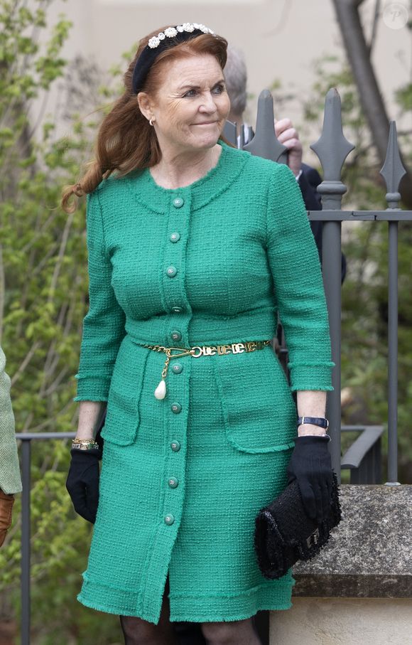 Sarah Ferguson, duchesse d’York - Les membres de la famille royale britannique arrivent à la chapelle Saint-George pour assister à la messe de Pâques. Windsor, le 31 mars 2024. © AGENCE / BESTIMAGE