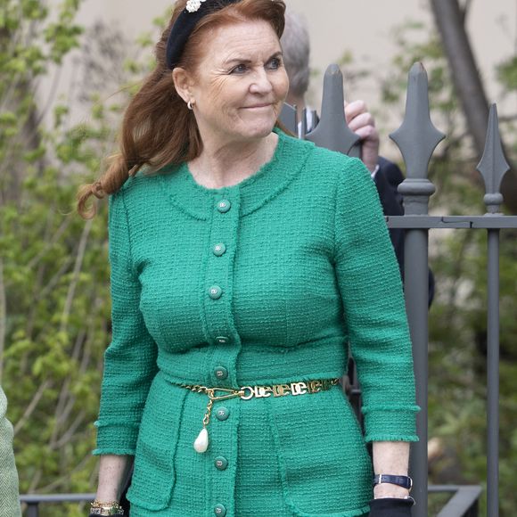 Sarah Ferguson, duchesse d’York - Les membres de la famille royale britannique arrivent à la chapelle Saint-George pour assister à la messe de Pâques. Windsor, le 31 mars 2024. © AGENCE / BESTIMAGE
