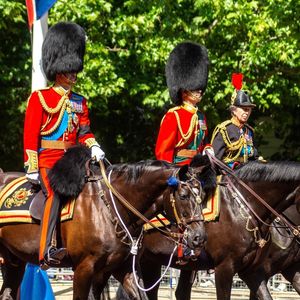 Le prince William, prince de Galles, La princesse Anne, - Les membres de la famille royale britannique lors de la cérémonie Trooping the Colour à Londres, le 14 juin 2025. 
© Backgrid / Bestimage
