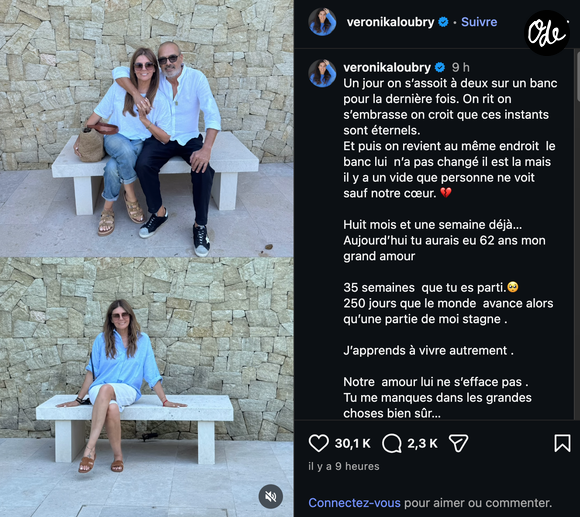 Elle lui a rendu hommage avec deux photos prises sur le même banc, l’une à deux et l’autre seule.

Capture Instagram - Véronika Loubry