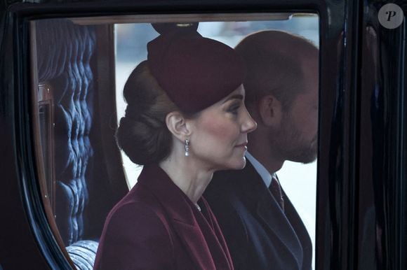 Catherine, princesse de Galles, et le prince William, prince de Galles, arrivent en calèche au palais de Buckingham lors de la première journée de la visite de l'émir de l'État du Qatar au Royaume-Uni, le 3 décembre 2024 à Londres, en Angleterre. Son Altesse Cheikh Tamim bin Hamad Al Thani, Émir de l'État du Qatar, accompagné de Son Altesse Cheikha Jawaher bint Hamad bin Suhaim Al Thani, aura plusieurs engagements avec le Prince et la Princesse de Galles, le Roi et la Reine ainsi que des personnalités politiques... Photo by Chris Jackson/Avalon/ABACAPRESS.COM