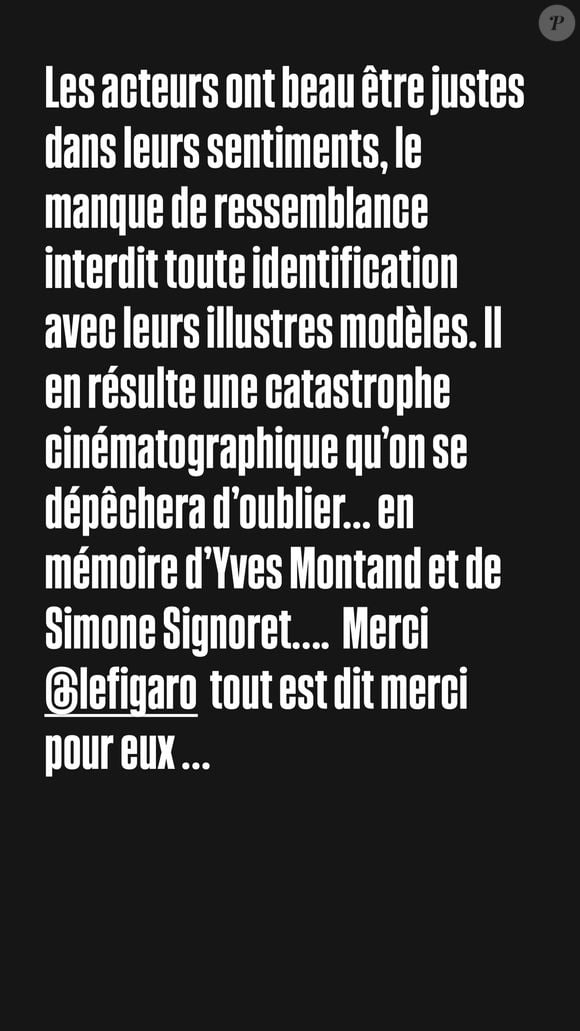 Message de Benjamin Castaldi sur Instagram à propos du film "Moi qui t'aimais", sur le couple formé par Yves Montand et Simone Signoret, qui est la grand-mère du présentateur