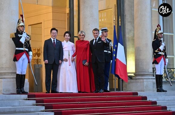 Emmanuel Macron, Brigitte Macron, Lee Jae Myung et Kim Hye Kyung - Dîner d'état de l'Elysée pour le président sud-coréen Lee Jae Myung le 8 septembre 2026  © Christian Liewig/Bestimage