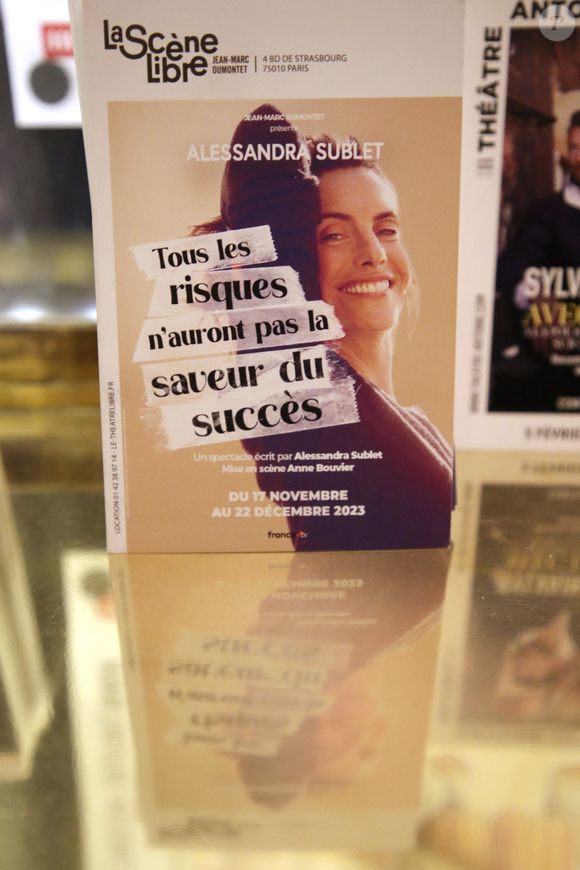 Exclusif - Illustration de l'Affiche - Personnalités à la première représentation du show de A.Sublet "Tous les risques n'auront pas la saveur du succès" au Théâtre Antoine à Paris. Le 13 novembre 2023. © Bertrand Rindoff / Bestimage