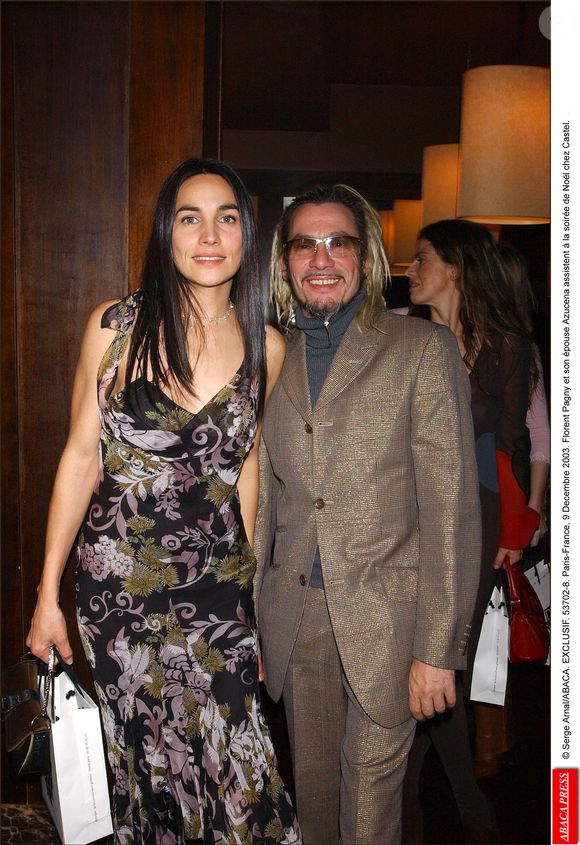 Paris-France, 9 décembre 2003. Florent Pagny et son épouse Azucena assistent à la soirée de Noël chez Castel. Paris, France, le 9 décembre 2003. Crédit Serge Arnal/Abaca