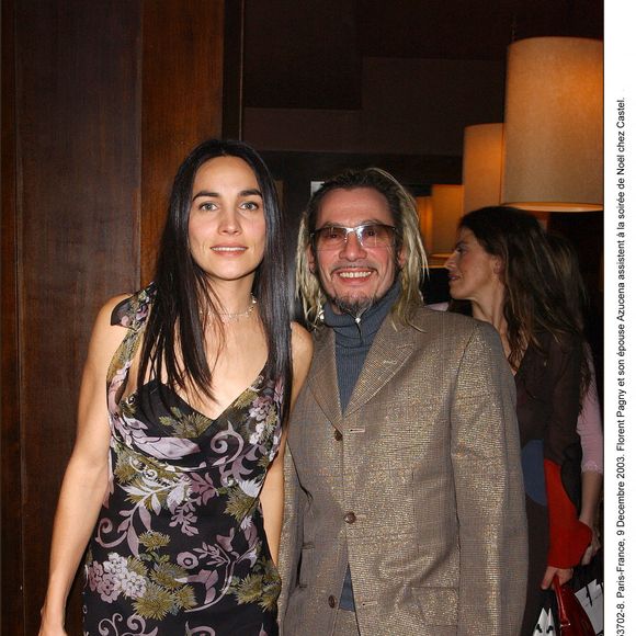 Paris-France, 9 décembre 2003. Florent Pagny et son épouse Azucena assistent à la soirée de Noël chez Castel. Paris, France, le 9 décembre 2003. Crédit Serge Arnal/Abaca