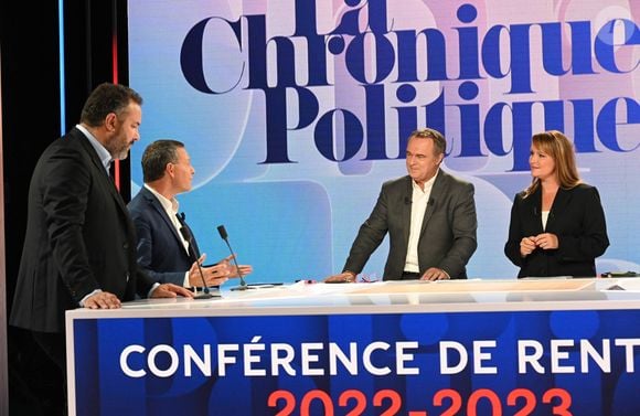 Bruce Toussaint, Marc-Olivier Fogiel, Christophe Delay et Adeline François - Conférence de rentrée 2022/2023 BFM TV à Paris le 6 septembre 2022. © Coadic Guirec/Bestimage