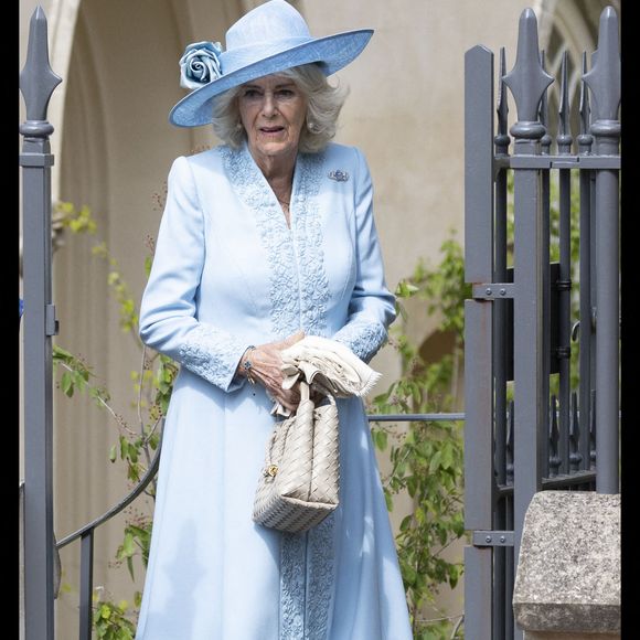 La reine Camilla quitte l'office religieux du dimanche de Pâques au château de Windsor, au Royaume-Uni. 20 avril 2025. Photo by Stephen Lock / i-Images/ABACAPRESS.COM