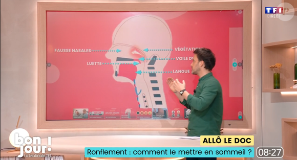 Mieux vaut ne pas dormir sur le dos dans un premier temps
Vincent Valinducq donne des astuces anti-ronflements dans "Bonjour", le 9 avril 2025, sur TF1