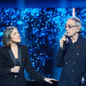 Exclusif - Alain Chamfort et Keren Ann lors de l’enregistrement de l’émission “Les stars s’unissent pour le Sidaction” au théâtre Marigny à Paris, France, le 11 mars 2025. L’émission sera diffusée en prime le 22 mars sur France 2. © Guirec-Moreau/ Bestimage