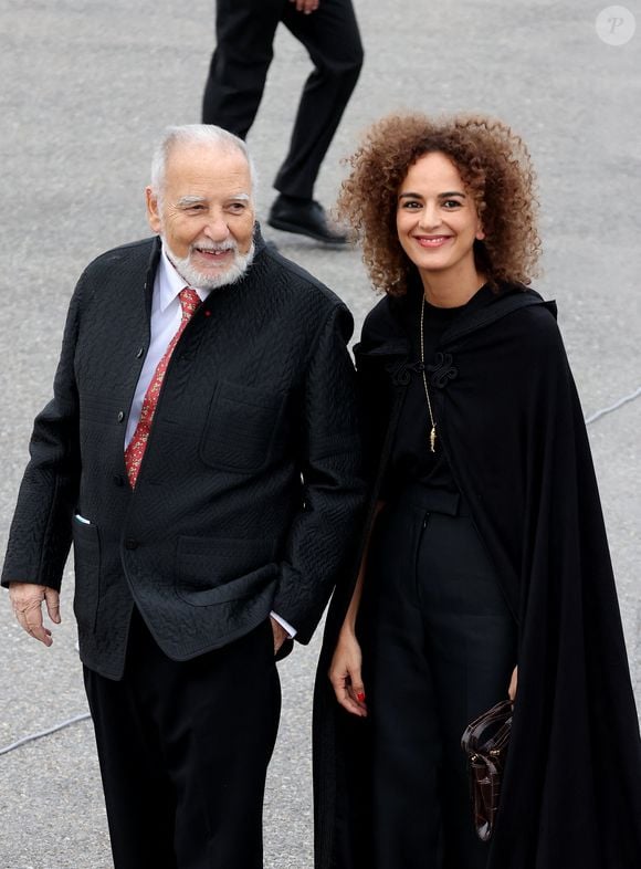 Tahar Ben Jelloun et Leïla Slimani - Cérémonie d'accueil officielle du Président de la République, Emmanuel Macron et de Brigitte Macron sur la place Mechouar à Rabat au Maroc le 28 octobre 2024. © Dominique Jacovides/Bestimage