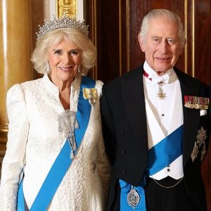 La reine consort Camilla, le roi Charles III d'Angleterre - La famille royale du Royaume Uni lors d'une réception pour les corps diplomatiques au palais de Buckingham à Londres le 5 décembre 2023