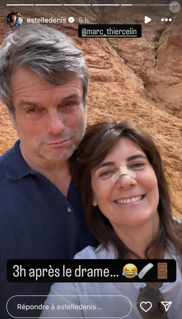 Un peu plus tard, l'ex-femme de Raymond Domenech est réapparue en image depuis sa balade sur le Sentier des Ocres avec Marc Thiercelin. Et cette fois, elle a pris la pose avec un gros pansement sur le nez. "3h après le drame..."

Estelle Denis se blesse au visage pendant ses vacances avec son compagnon Marc Thiercelin
