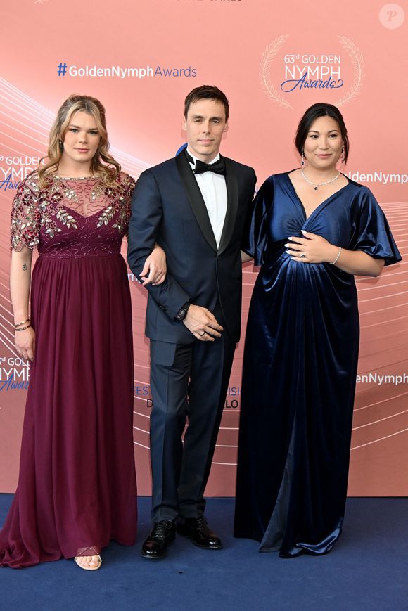 Camille Gottlieb, Louis et Marie Ducruet (enceinte), qui a annoncé sur instagram qu'elle attendait un second bébé, participent à la cérémonie de clôture du 63ème Festival de Télévision de Monte-Carlo au Grimaldi Forum à Monaco, le 18 juin 2024. © Bruno Bebert / Bestimage